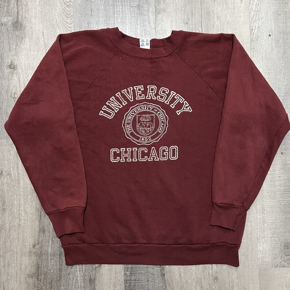 Vintage Champion 70s 80s Burgundy Sweatshirt Large University of Chicago Crew